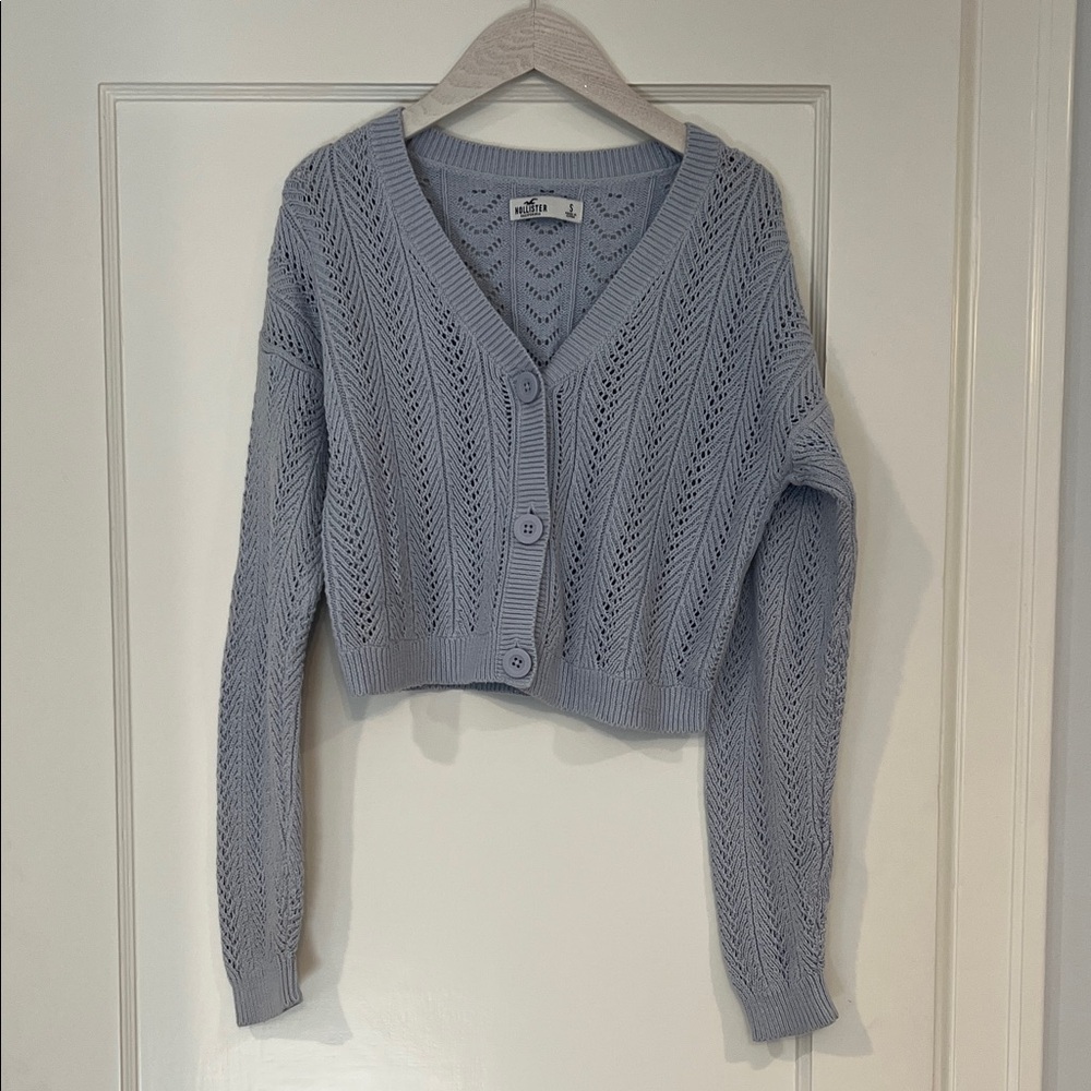 Hollister Women's Light Blue Pointelle Knit Cardigan Sweater